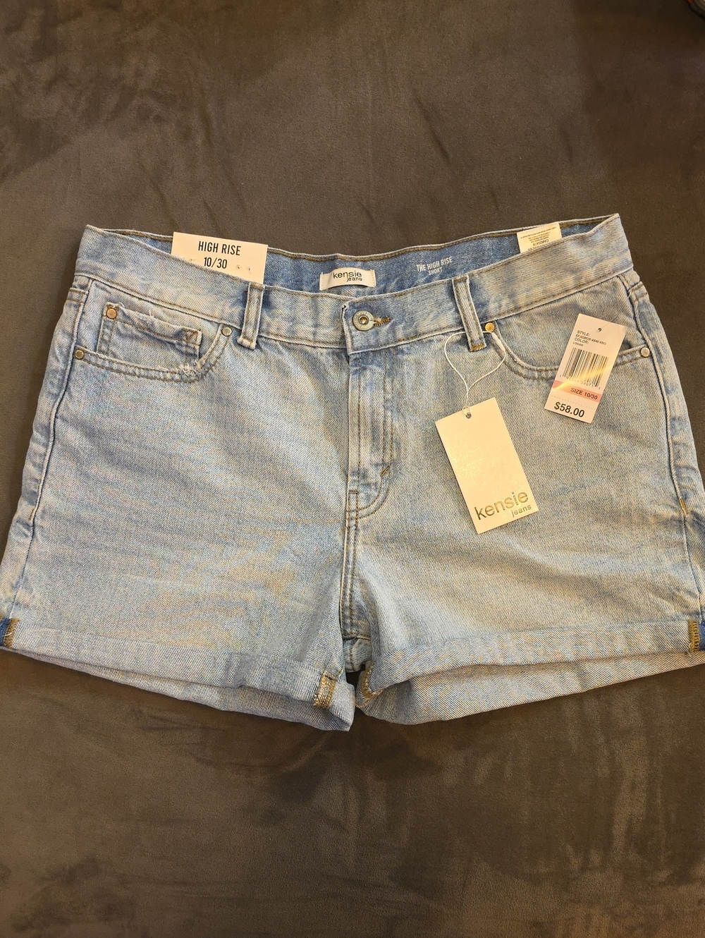 Kensie Light Blue High-Rise Denim Shorts
